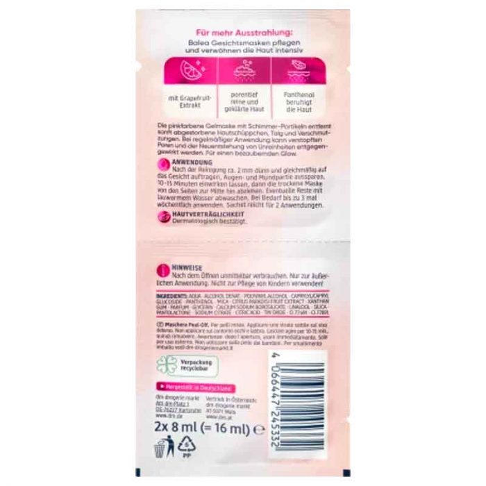ماسك الوجه مستخلص الجريب فروت وجزيئات لامعة Gesichtsmaske Peel-Off pink