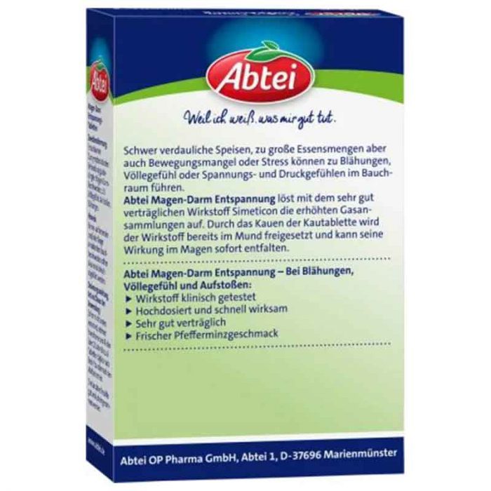 قراص قابلة للمضغ لاسترخاء الجهاز الهضمي، 20 قطعة Abtei