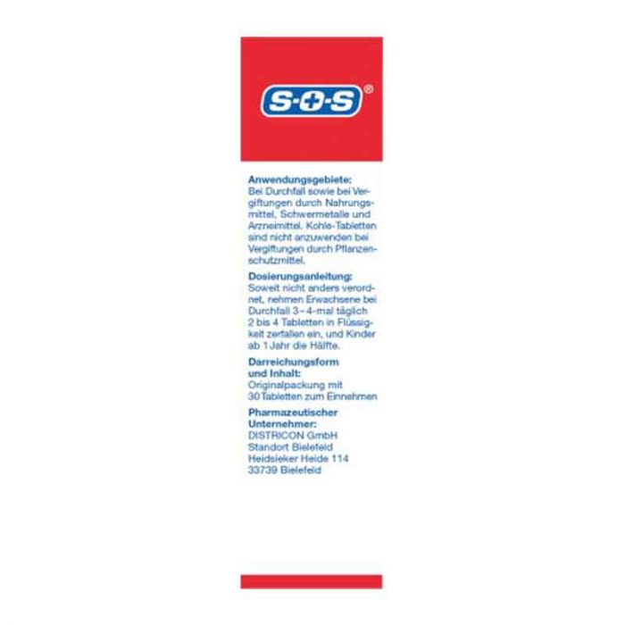 أقراص الفحم SOS ضذ الإسهال، 30 حبة Kohletabletten bei Durchfallerkrankungen